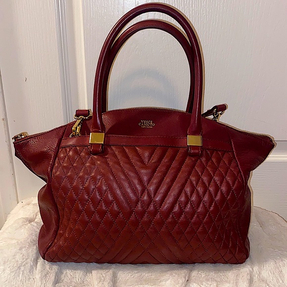 Vince Camuto Burgundy Quilted Darcey Satchel - Picture 2 of 6